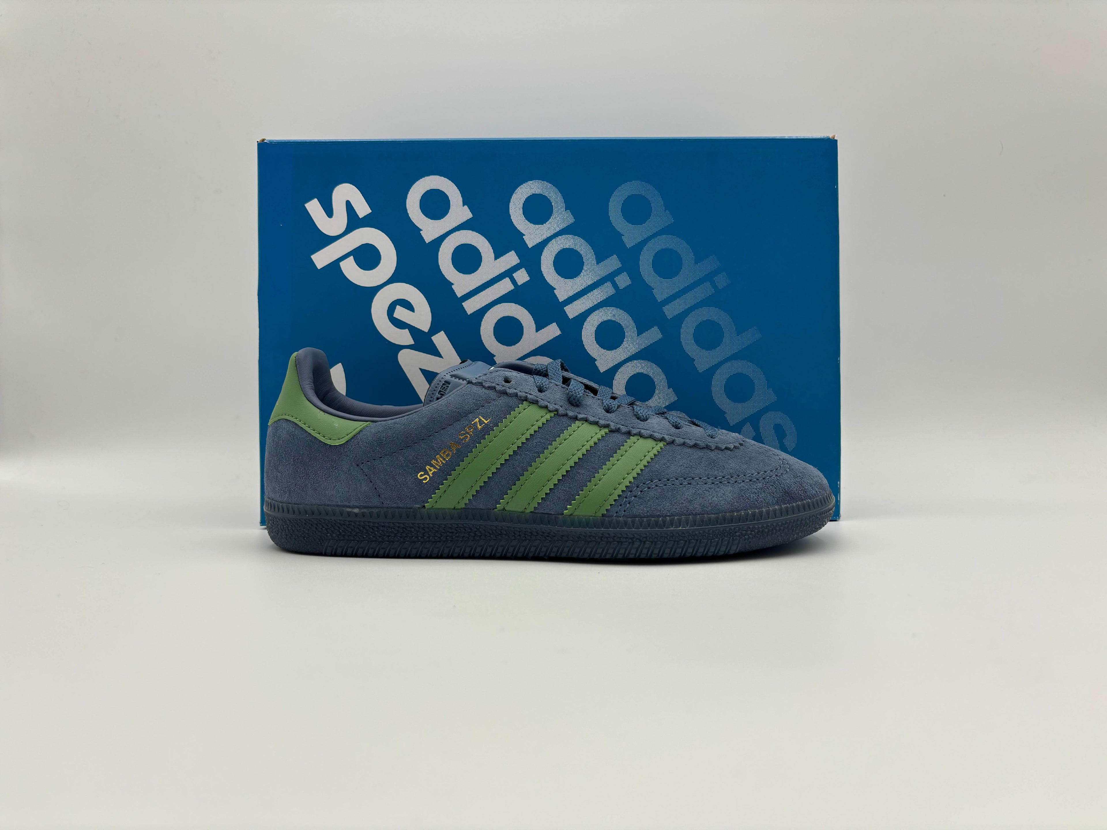 Side view of Adidas Samba Deco SPZL END. By The Sea sneakers with premium leather upper, classic low-top design, and textured rubber sole for retro style and casual wear
