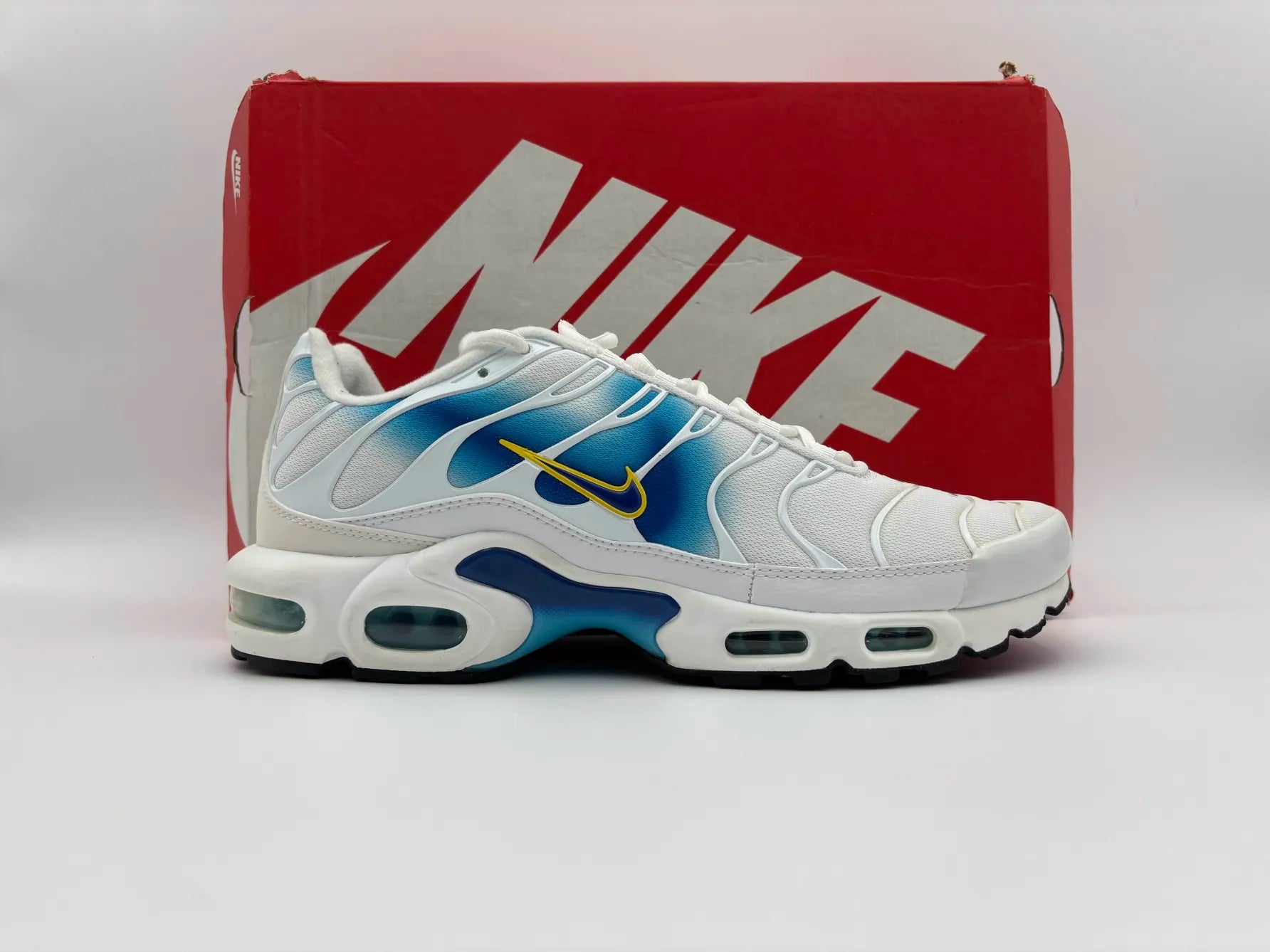 Nike Air Max Plus Spray Paint Swoosh White Blue